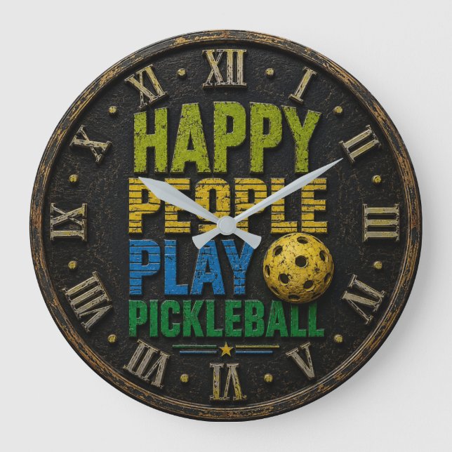 Relógio Grande Happy People Play Pickleball (Frente)
