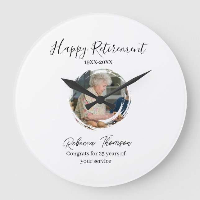 Relógio Grande Happy retirement year name circle photo retired (Frente)