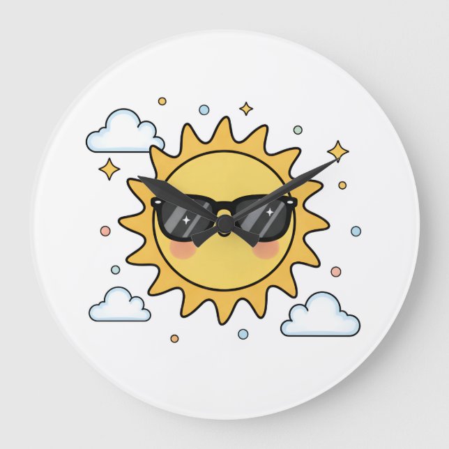 Relógio Grande Happy Smiling Sun Cartoon - Minimalist Kawaii Suns (Frente)