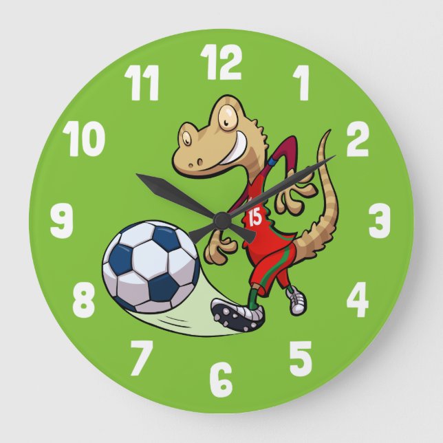 Relógio Grande Happy Soccer Star Gecko Kicking Futebol Cartoon (Frente)