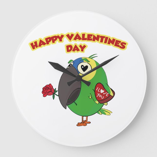 Relógio Grande happy valentine parrot (Frente)