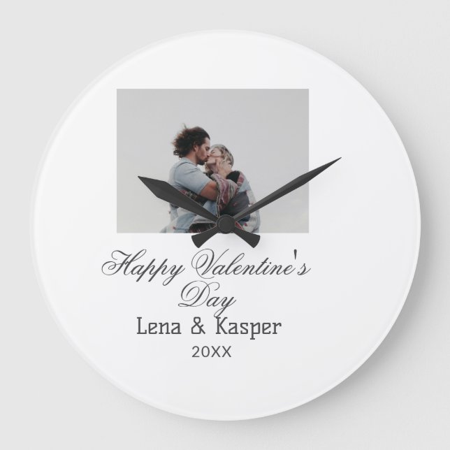 Relógio Grande Happy Valentine's day couple photo modern simple t (Frente)