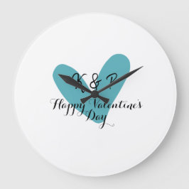 Relógio Grande Happy Valentine's day turquoise heart name letter 