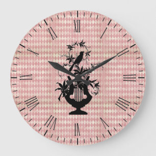 Relógio Grande Harlequin Harp Bird Silhouket Clock