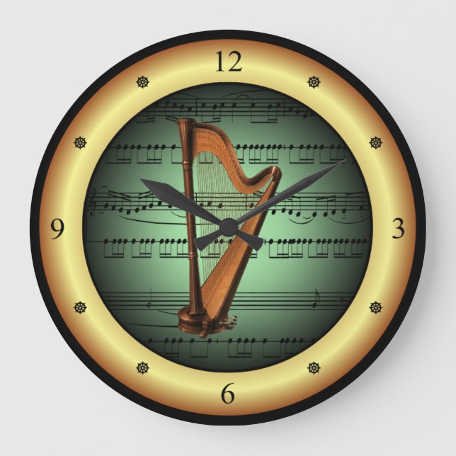 Relógio Grande Harp on Sheet Music ~ Verde sobre fundo Dourado ~  (Frente)