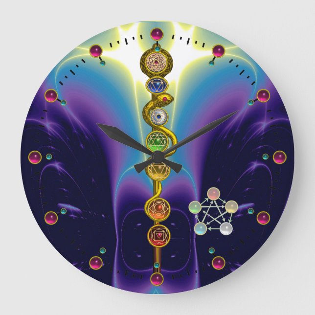 RELÓGIO GRANDE HASTE DE ASCLEPIUS 7 CHAKRAS, IOGA, ENERGIA (Frente)