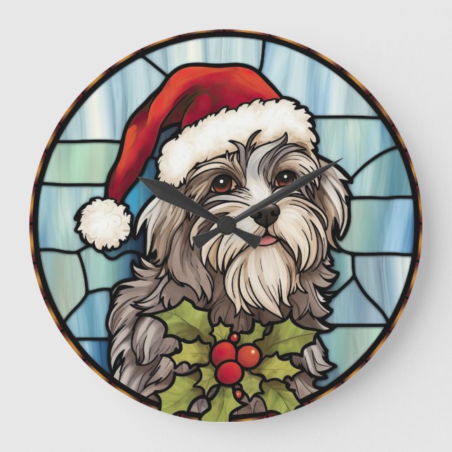 Relógio Grande Havanese Vidro Pintado Natal  (Frente)