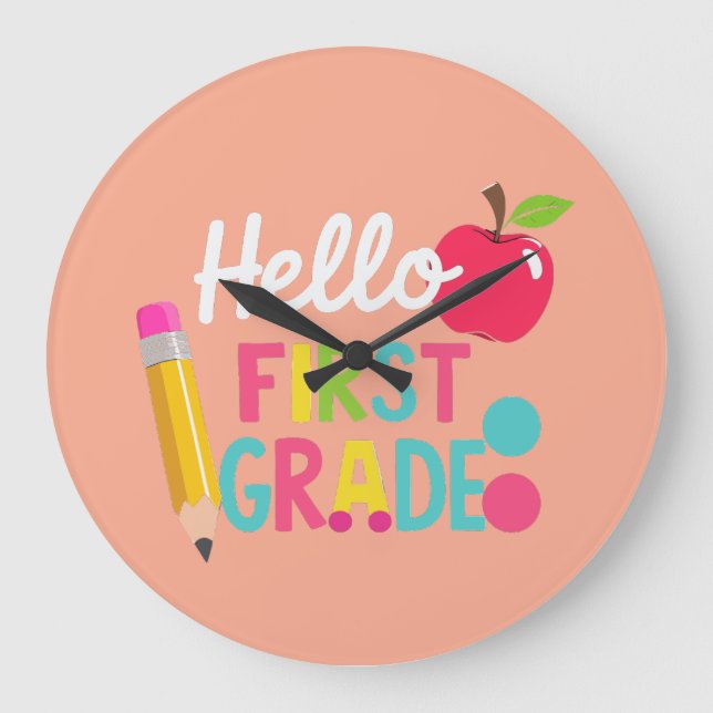 Relógio Grande Hello First Grade Team 1st Grade Back to School (Frente)