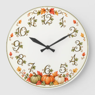 Relógio Grande Herbstliche Wanduhr mit Kürbissen & Blättern