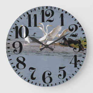 Relógio Grande Heron Egret Birds Wildlife Big Number Wall Clock