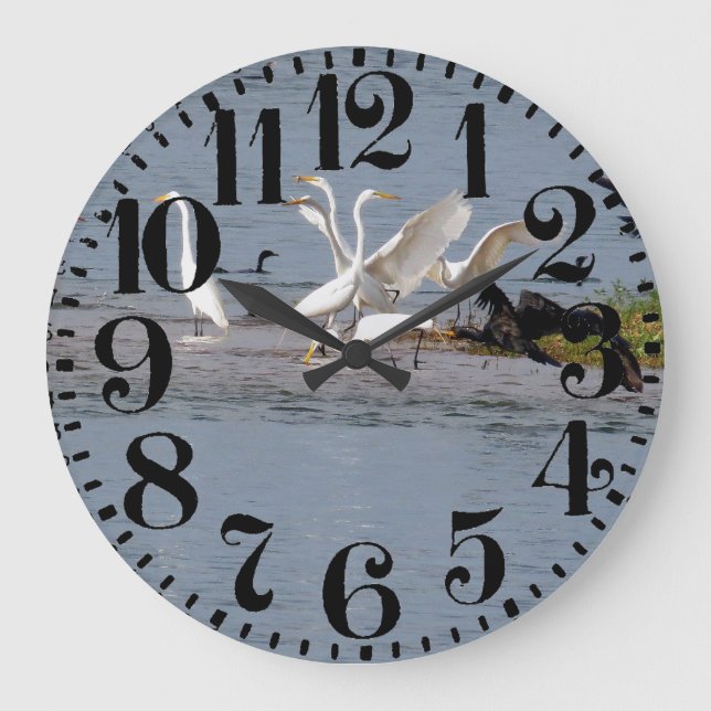 Relógio Grande Heron Egret Birds Wildlife Big Number Wall Clock (Frente)