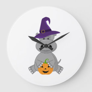 Relógio Grande Hipopótamo de Feriado Bruxa de Halloween Hipopótam