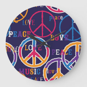 Relógio Grande Hippie Peace: Design de símbolos vibrantes.