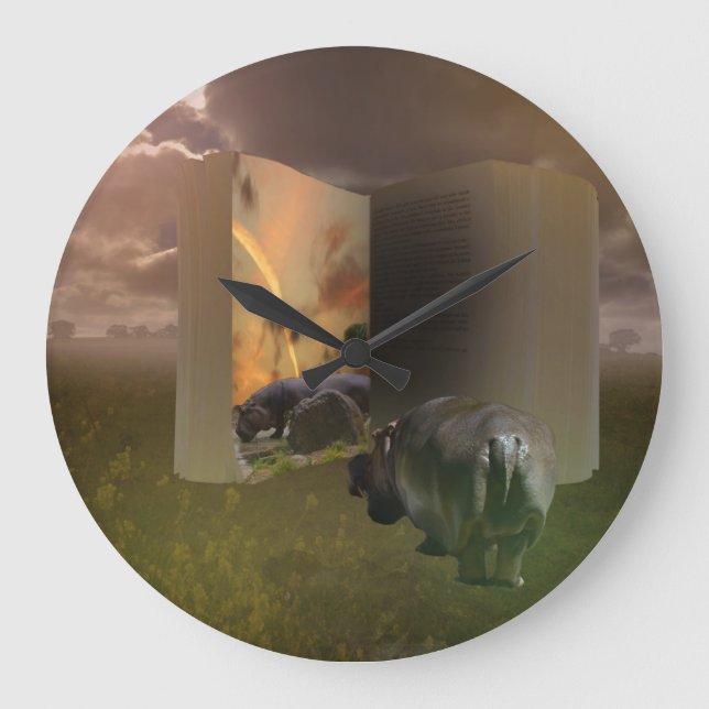 Relógio Grande Hippopotamus Apaixona-Se Pelo Livro Da História, (Frente)