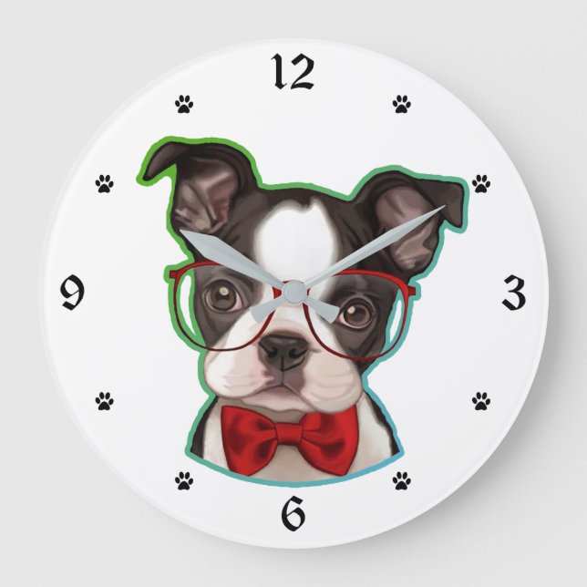 Relógio Grande Hipster de Arte Bastante Pop de Boston Terrier Dog (Frente)