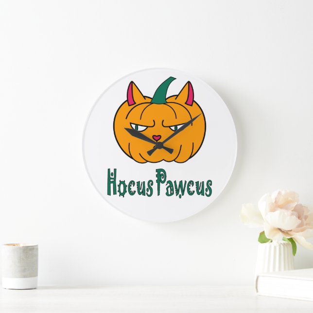 Relógio Grande Hocus pawcus Halloween abóbora gengibre magia (Lar)