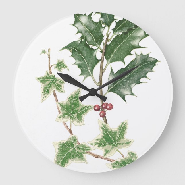 Relógio Grande Holly & Ivy Botanical Watercolor Clock (Frente)