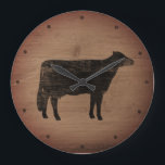 Relógio Grande Holstein Cow Silhouette Faux Weathered Wood Rustic<br><div class="desc">Relógio de Muro de Fazenda Decorativo. Este relógio de vaca do país é divertido para casa ou escritório. Um relógio decorativo perfeito para uma cozinha rural. Veja o Doodle World de Jenn para mais silhuetas de animais fazendas decor caseiro e presentes de amante de vacas de Holstein.</div>