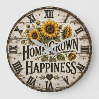 Relógio Grande Home Grown Happiness Rustic Sunflower Farmhouse