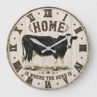 Relógio Grande Home Is Where the Herd Is Rustic Cow Farmhouse