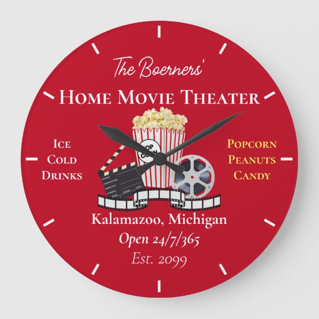 Relógio Grande Home Movie Theater Popcorn Clapperboard (Frente)