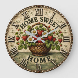 Relógio Grande Home Sweet Home Strawberry Basket Farmhouse