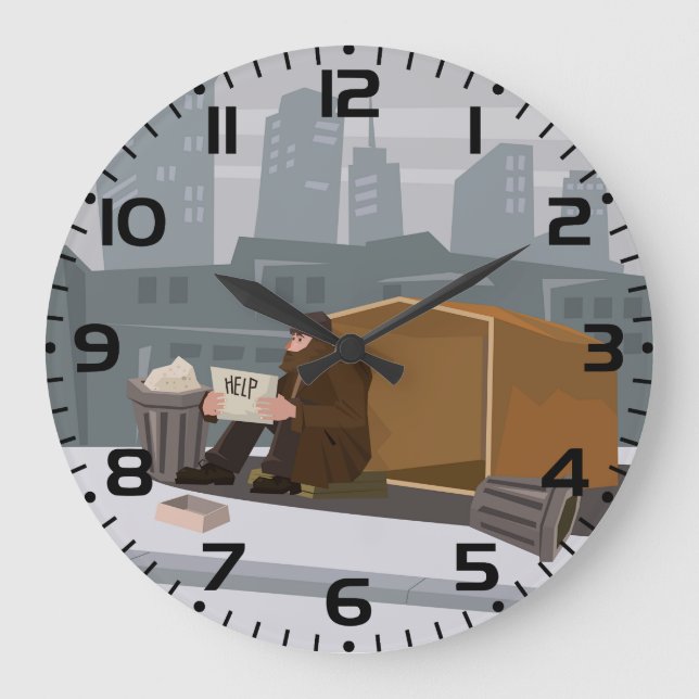 Relógio Grande Homeless Man Holding Help Sign Urban Poverty (Frente)