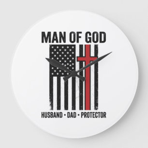 Relógio Grande Homem de Deus Cruz Patriótica Camisa Cristã Design