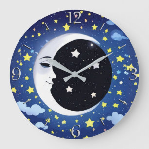 Relógio Grande Homem na Lua em um Fundo Estrelado