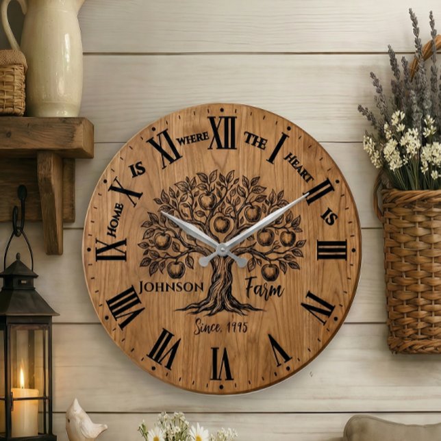 Relógio Grande Homestead Wall Clock | Custom Name & Year  (Criador carregado)