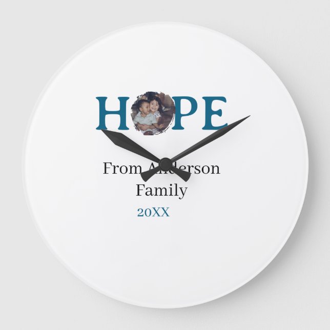 Relógio Grande Hope blue holidays bold letter kids photo name yea (Frente)