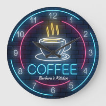 Hora do Café Faux Neon Personalizável Wall Clock