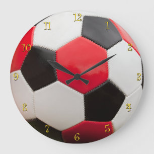 Relógio Grande Hora do futebol, preto vermelho e branco