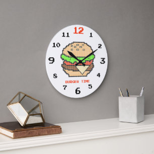 Relógio Grande Hora do Hambúrguer – Design de Arte Pixel