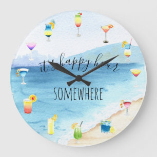 Relógio Grande Hora Feliz Em Algum Lugar De Aquarela Tropical