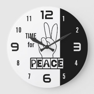 Relógio Grande Hora para a Paz – Desenho de Mão Preto e Branco