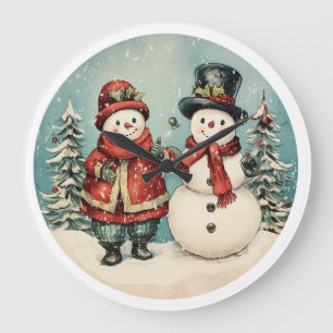 Relógio Grande Horário Congelado - Vintage Snowman Natal