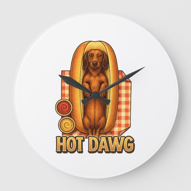 Relógio Grande Hot Dawg Funny Dachshund Hot Dog Parody Cute Dog  (Frente)