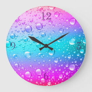 Relógio Grande Hot Pink & Aqua Blue Gradient Water Droplets
