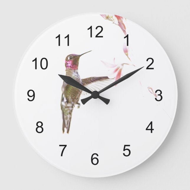 Relógio Grande Hummingbird e solteiro Flor (Frente)