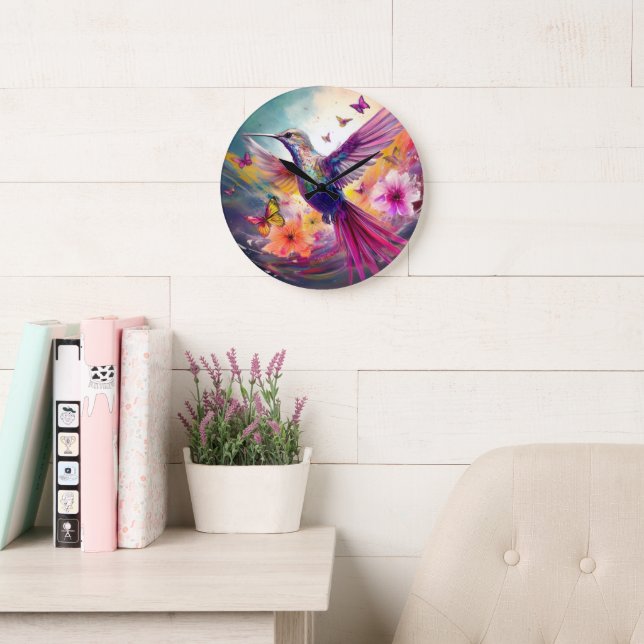 Relógio Grande Hummingbird Paraíso Rosa e Roxo (Sala de leitura)