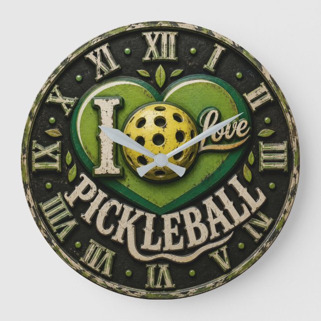 Relógio Grande I Love Pickleball  (Frente)