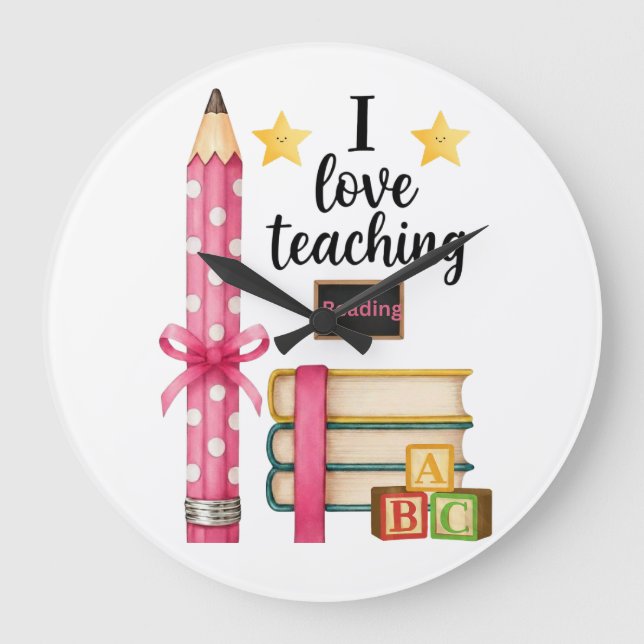 Relógio Grande I love teaching reading teacher clock (Frente)