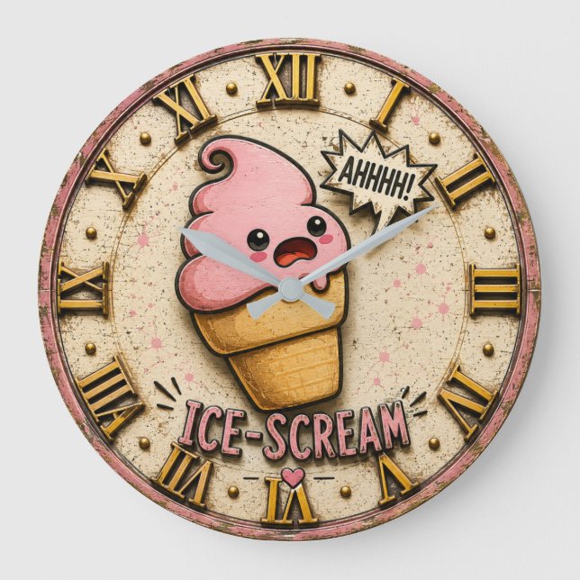 Relógio Grande Ice Scream Funny Ice Cream Cute Kawaii Kitchen  (Frente)