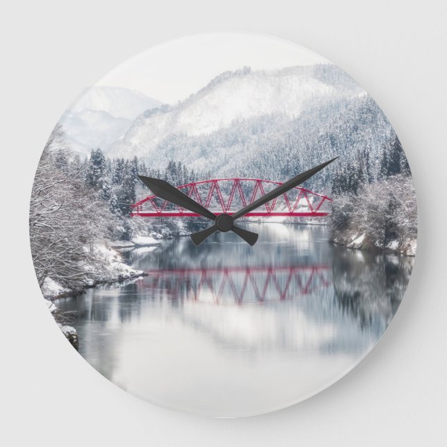 Relógio Grande Ice & Snow | Red Bridge in Winter, Japan (Frente)