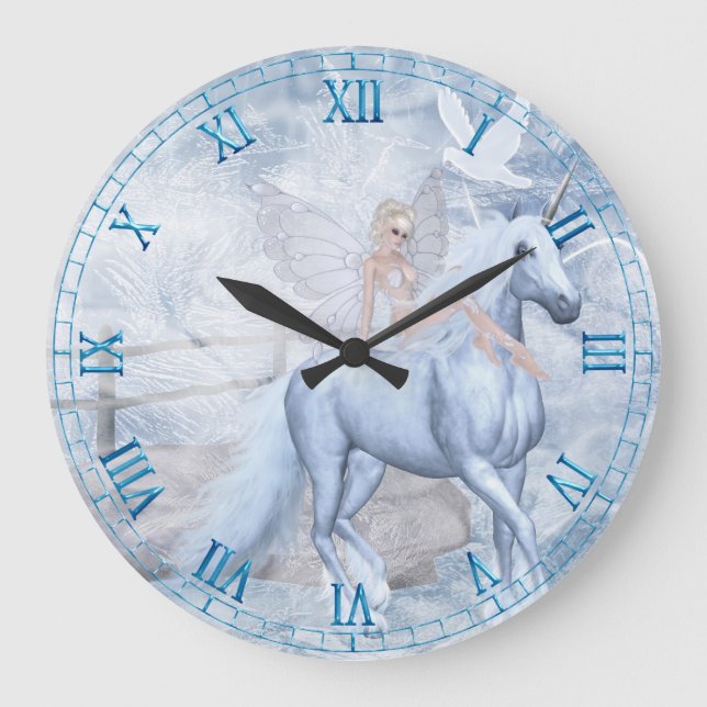 Relógio Grande Ice Unicorn e Faerie Wall Clock (Frente)