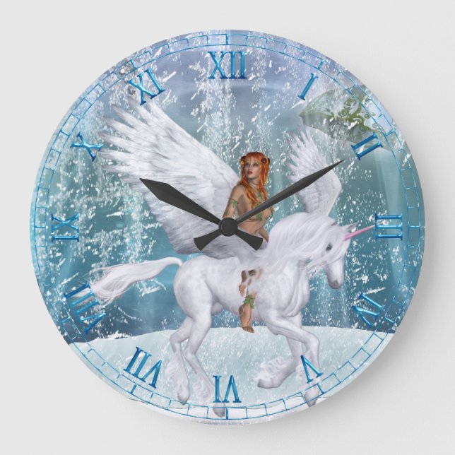 Relógio Grande Ice Unicorn e Faerie Wall Clock (Frente)