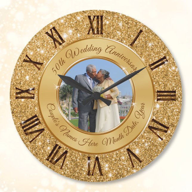 Relógio Grande Ideias de presentes do aniversário de casamento do (50th anniversary clock. Personalised 50th wedding anniversary gifts for parents, friends and couples)