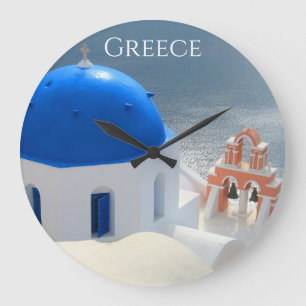 Relógio Grande Igreja de Santorini na tarde Sun