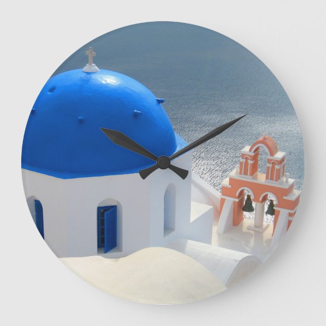 Relógio Grande Igreja Santorini no Sol da Tarde (Frente)